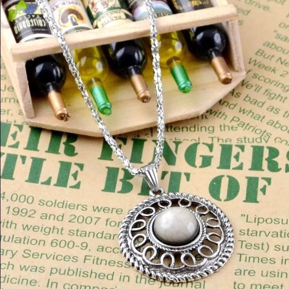 New White on Tibetan silver necklace