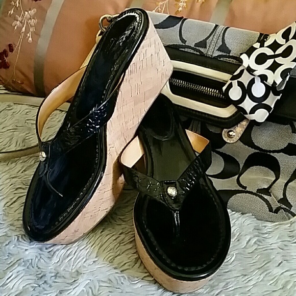 Coach Black Patent Platform Sandal  Size 8.5