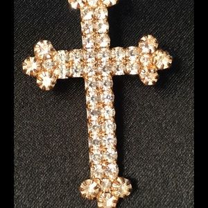 Rhinestone Cross Brooch Pin NEW