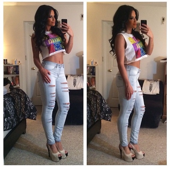 Garage light wash distressed jeans