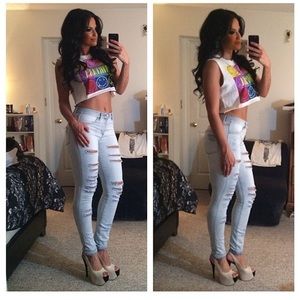 Garage light wash distressed jeans