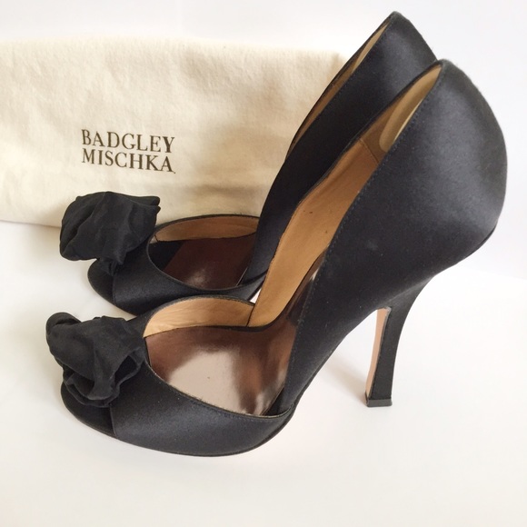 Badgley Mischka Black Satin D'orsay Heels 7