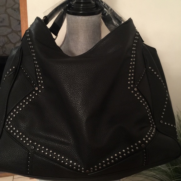 Zara Black Faux Leather With Silver Tone Studs