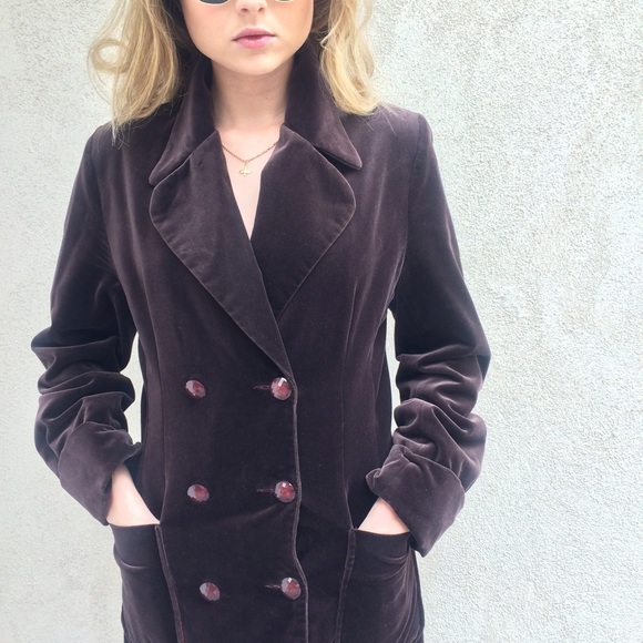 🚫SOLD: Chocolate Velvet Peacoat 🚫 - Picture 3 of 4