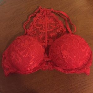 Red lace push up bra