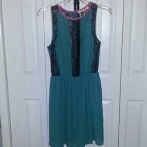 Green with black lace dress