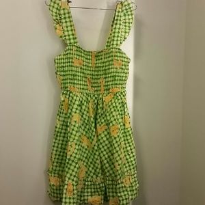 Vintage Saks Fifth Ave cat and bird ruffle dress s