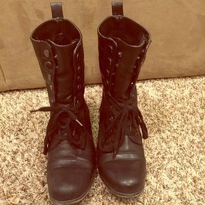 Combat boots with snap ups and laces
