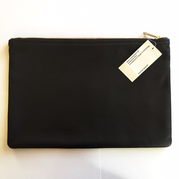 American Apparel Black Leather Zip Clutch Bag