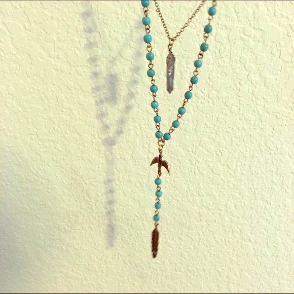 Gold teal necklace