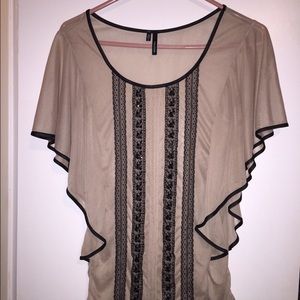 Taupe see thru tunic