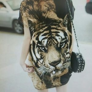 Tiger head print back chic blouse