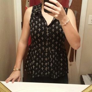 Cross button down tank top