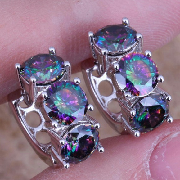 Jewelry - 925 SS Rainbow Mystic Topaz Huggie Earrings