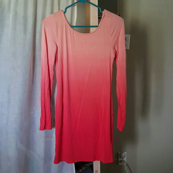 Pink to orange long sleeve dress