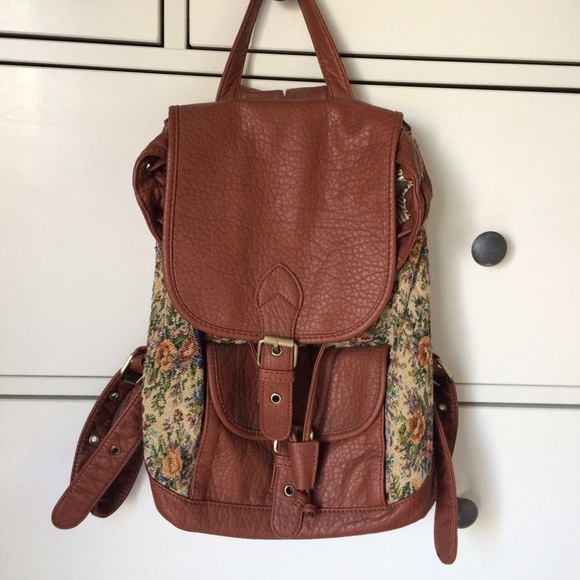 Beautiful Cognac and Tapestry Backpack Purse