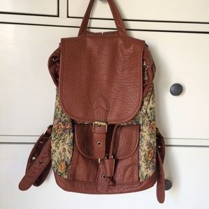 Beautiful Cognac and Tapestry Backpack Purse