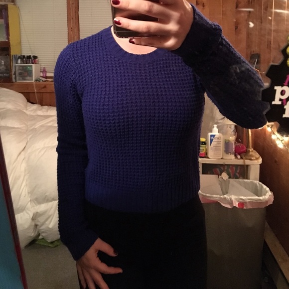 Zip Back Cropped Blue Sweater