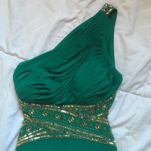 Emerald Green/Gold Long Prom Dress