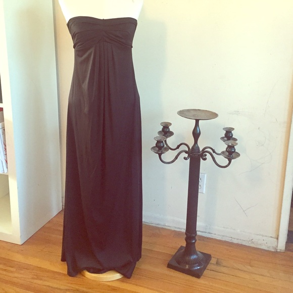 "Strapless" Black Satin Maxi Dress