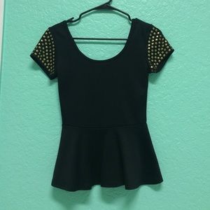 Black Studded Peplum Shirt