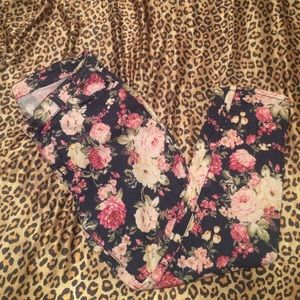 Floral pattern denim jeans