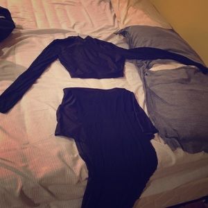 Black crop top and matching skirt