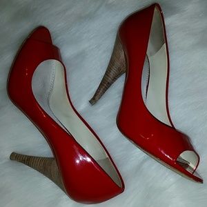 Miu Miu PRADA red patent peep toe heels