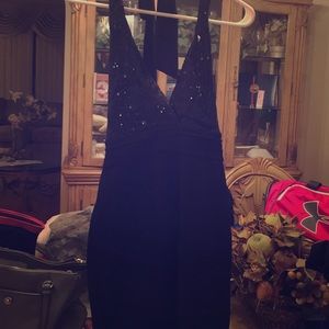 Black sequence halter top dress