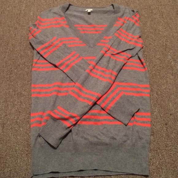 jcrew. gray and coral striped sweater