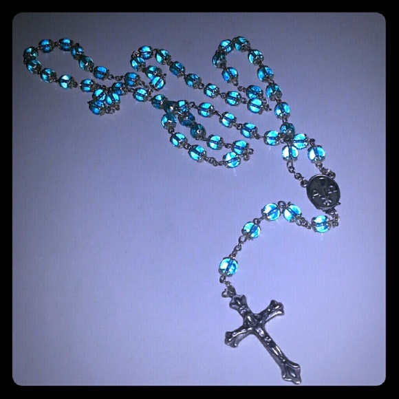 Aquamarine/Silver Rosary (from italy)