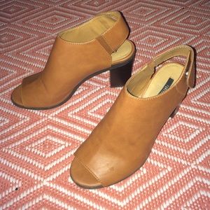 Brown Faux Leather Open Toe booties ankle boots