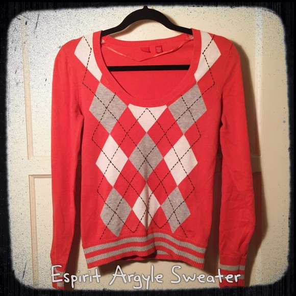 Small Espirit Peach and Grey Argyle Sweater - Picture 1 of 4
