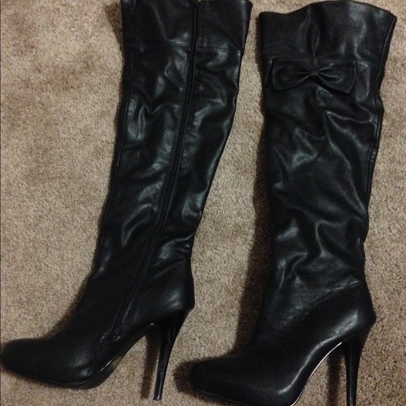 Black Faux Leather over the knee boots