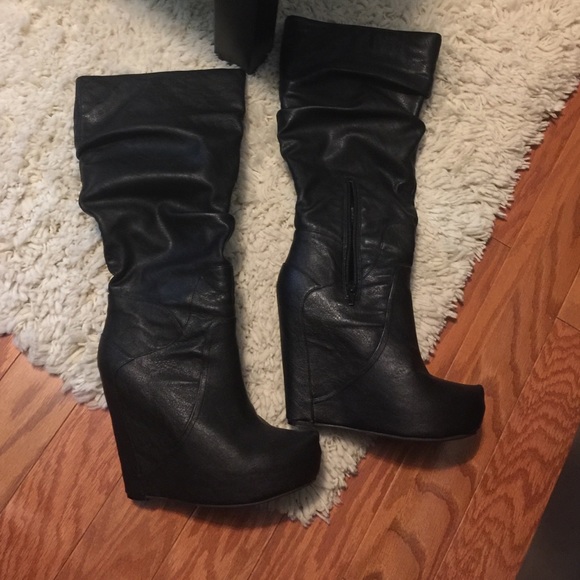 Jessica Simpson black wedge knee-high boots