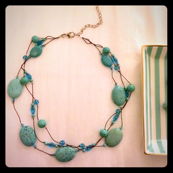 Multi-Strand Natural Turquoise + Glass Bead Necklace