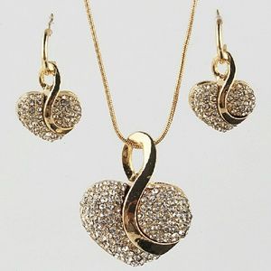 Filled Heart Necklace & Earrings Jewelry Set