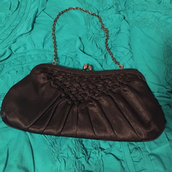 Black satin clutch evening bag