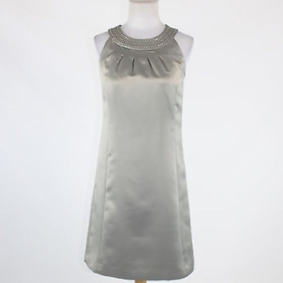 ANN TAYLOR LOFT Gray Silver sateen shift dress