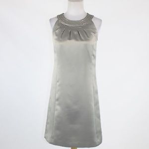 ANN TAYLOR LOFT Gray Silver sateen shift dress