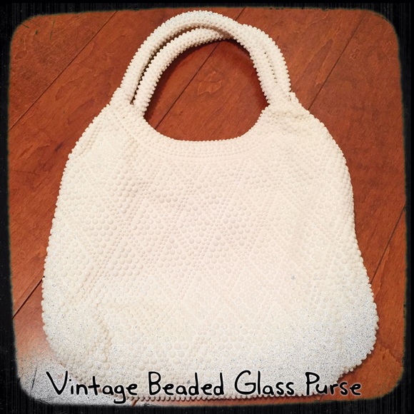 Vintage Beaded White/Cream Milk Glass Purse