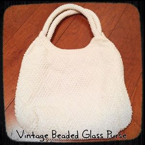 Vintage Beaded White/Cream Milk Glass Purse
