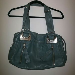 B Makowsky Slate Blue/Teal Leather Handbag