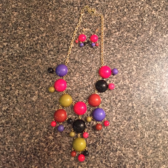 Bubble Necklace and Earrings Multicolor