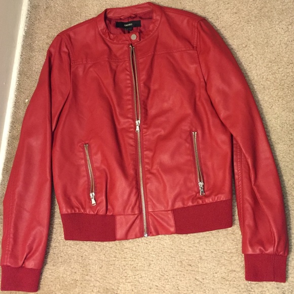 Red Faux Leather Bomber