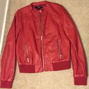 Red Faux Leather Bomber