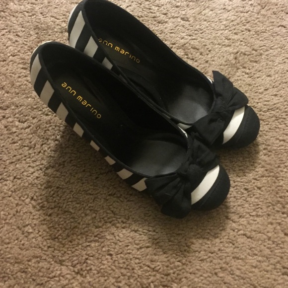 Black and white strip dress heels.