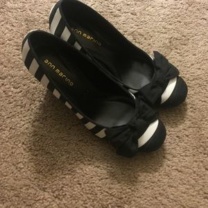 Black and white strip dress heels.