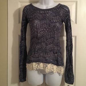 Blue sweater with lace detail