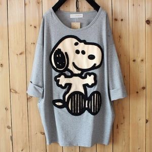 Loose style thick warm tee snoopy gray